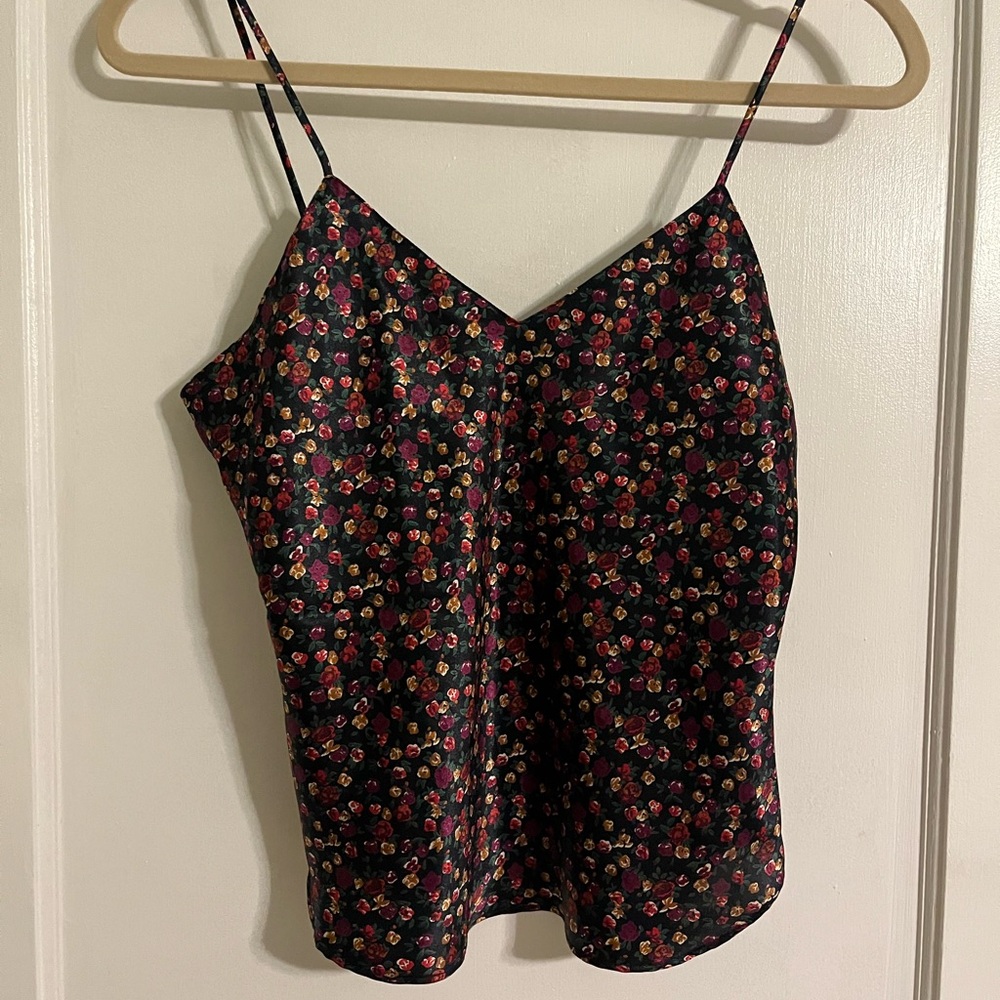 Floral Black satin Camisole Top